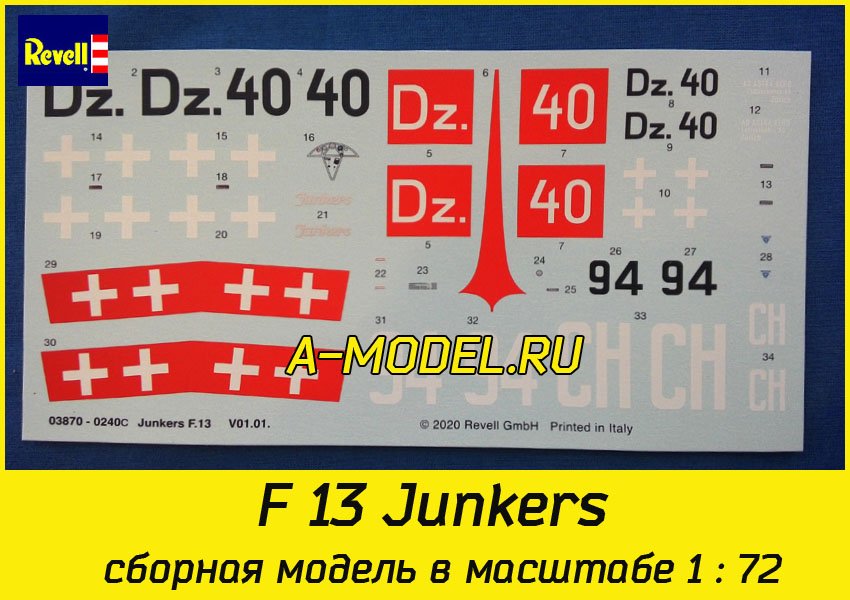 Maquette kit complet Junkers F.13 (colle peinture pinceau) - échelle 1/72 -  REVELL 63870